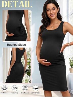 Black Ruched Maternity tank Dress